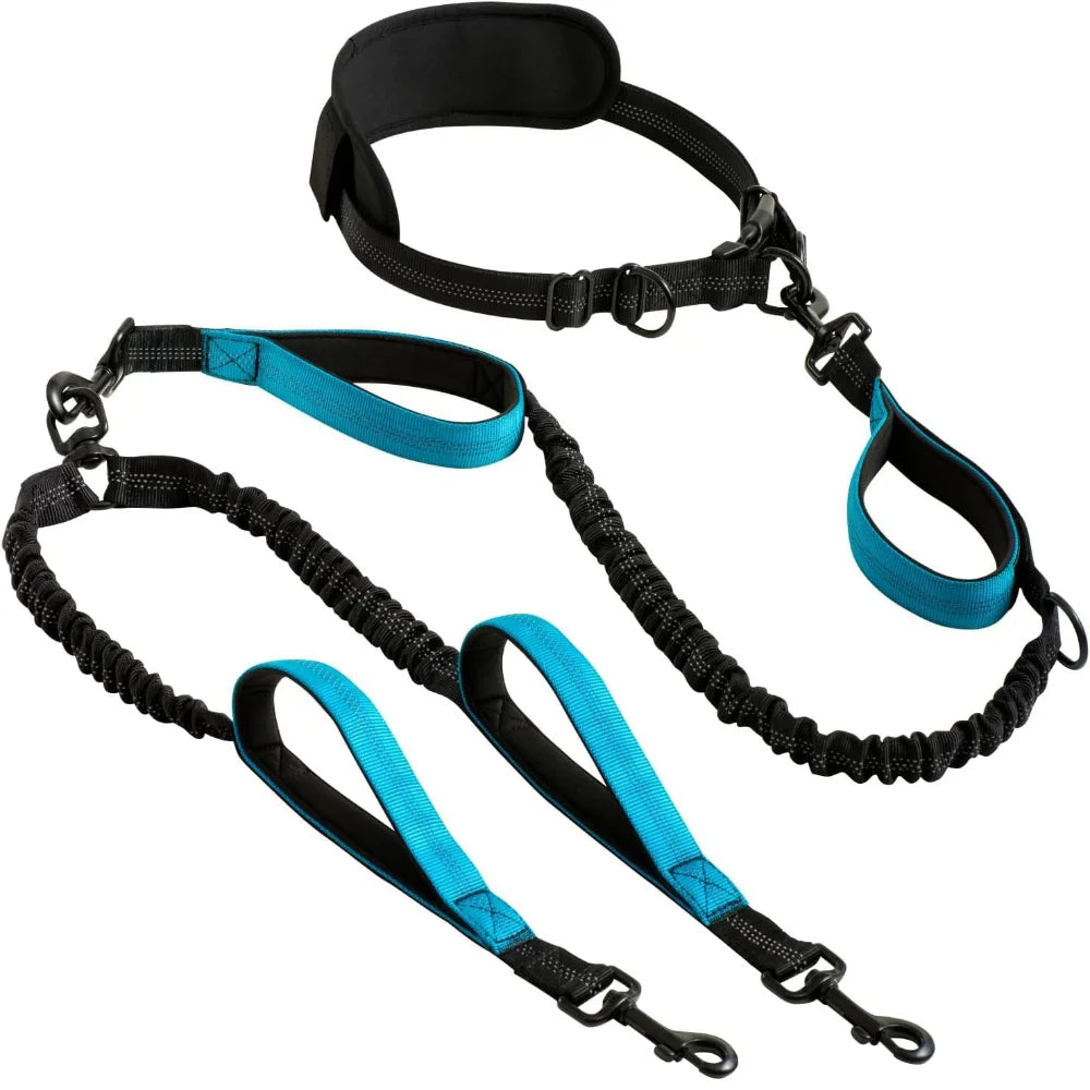 Tangle Free Double Dog Leash for Medium & Large Breeds 360° Swivel No-Tangle Design with Padded Handles Reflective Stitches 16 f