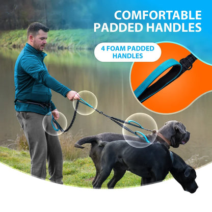 Tangle Free Double Dog Leash for Medium & Large Breeds 360° Swivel No-Tangle Design with Padded Handles Reflective Stitches 16 f