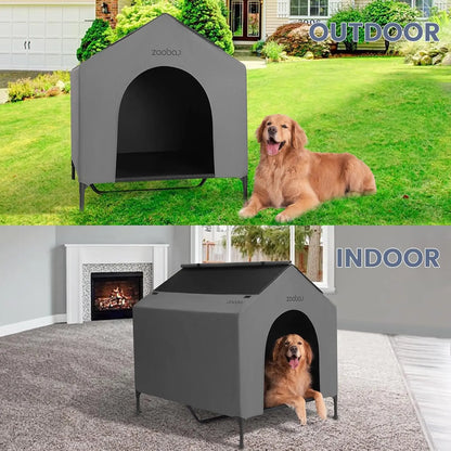 Outdoor Doghouse for Large Breeds, Weatherproof PVC Canopy, Elevated Bed, Durable Kennel