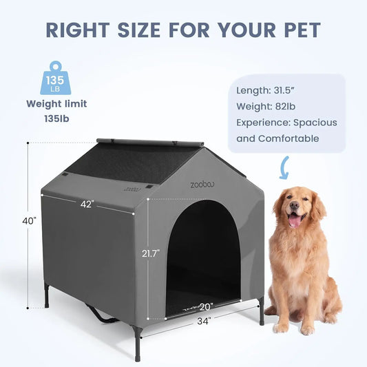 Outdoor Doghouse for Large Breeds, Weatherproof PVC Canopy, Elevated Bed, Durable Kennel